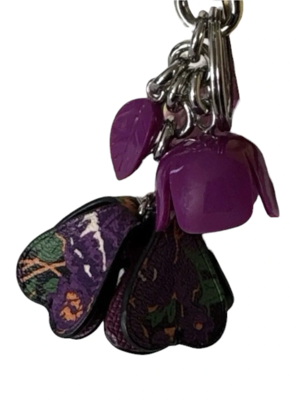 Coach Tea Rose Bag Charm Purple Floral Leather & Resin Keychain Charm